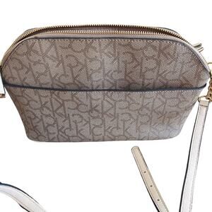 Calvin Klein Women’s Brown Monogram Logo Crossbody Bag with Adjustable Strap